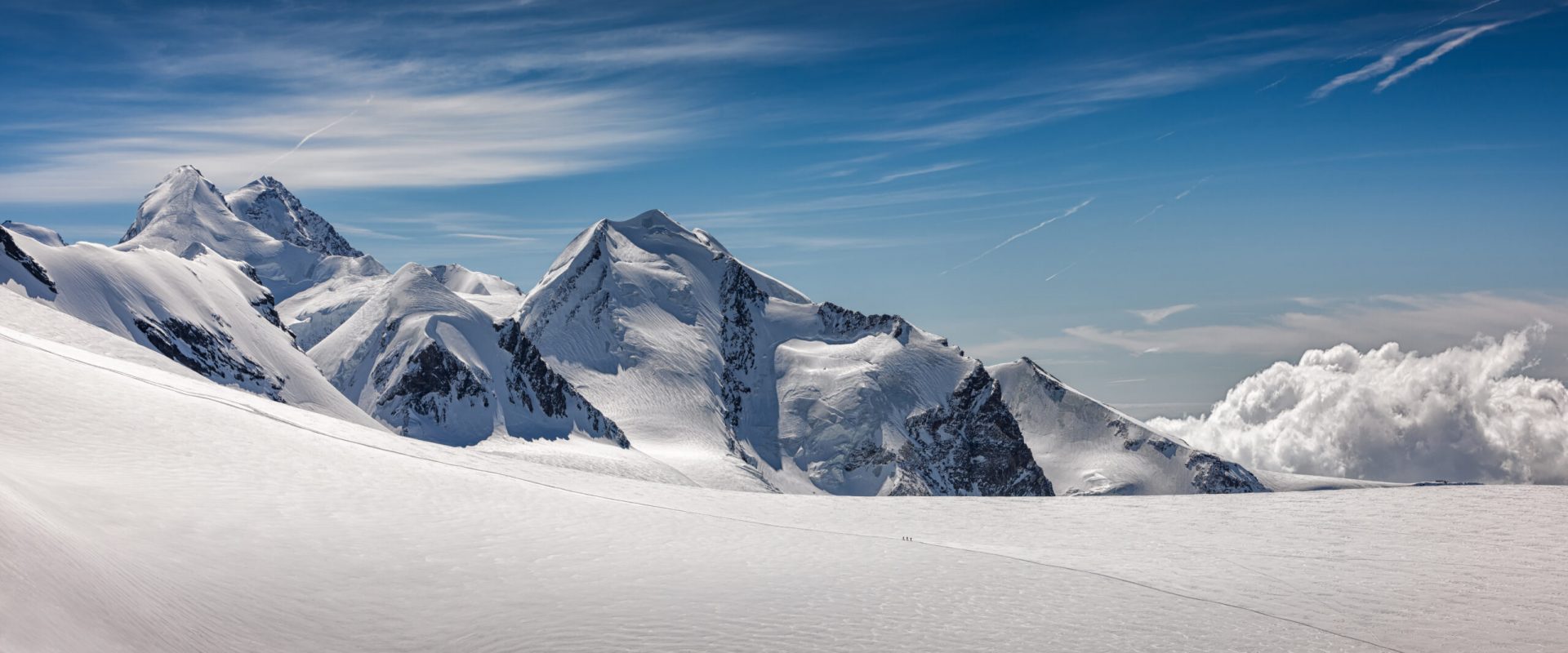 Panoramic View of Swiss Alps at Matterhorn Glacier Paradise, Zermatt, Switzerland.